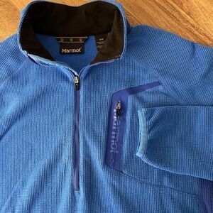 Marmot Fleece Quarter Zip Jacket Mens Medium Pullover Waffle Knit Outdoor Blue